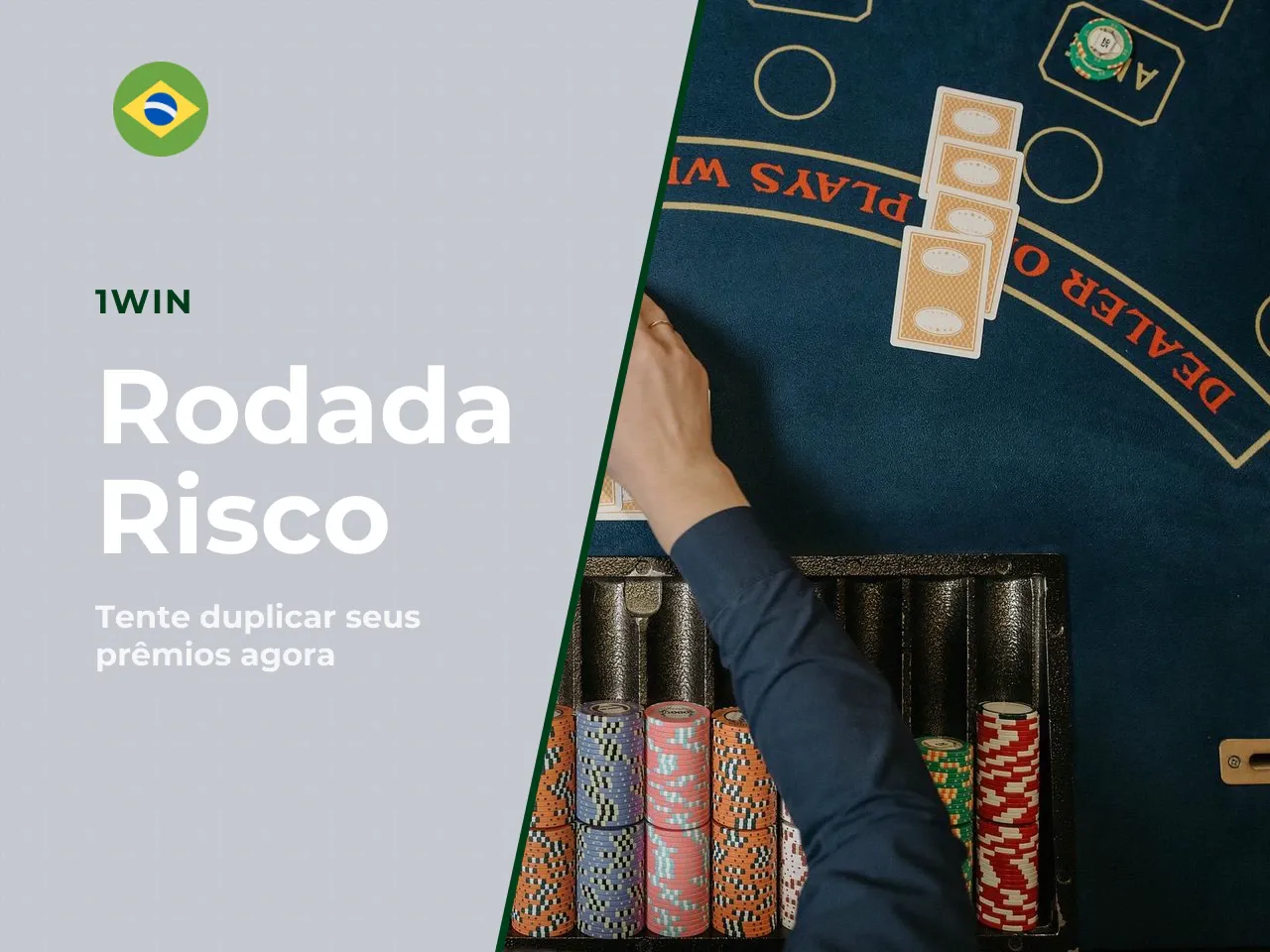 Rodada de risco (Gamble Feature). Após qualquer vitória, o botão **Gamble** permite tentar duplicar o prêmio obtido. O mecanismo funciona assim: uma carta aparece virada no centro da tela, e o jogador