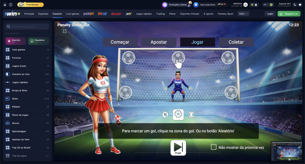 1Win cassino penalidade shoot out