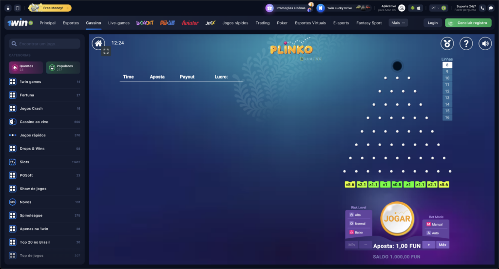 1Win casino plinko